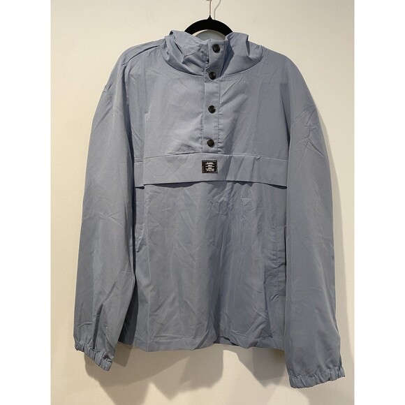 Windbreaker Jacket Mens XL Blue Half Snap Hooded Very Lightweight Pockets Travel - Picture 1 of 7
